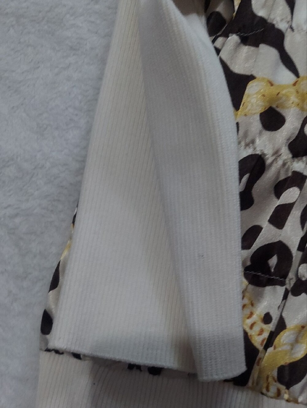 6 for $10 M&M Multiples Cream Zip-Front Animal Print Jacket with Gold Accents - Picture 5 of 14